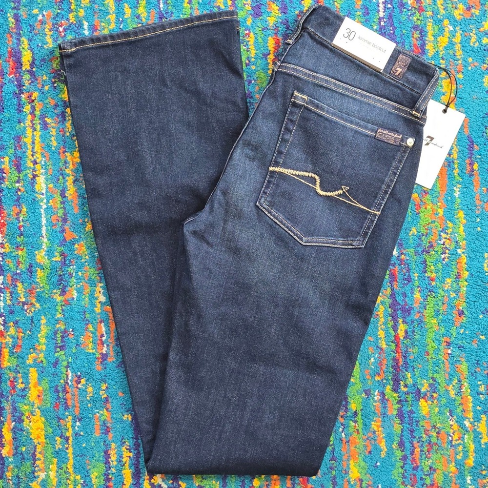 NWT 7 For All Mankind Kimmie Bootcut Jeans Dark Indigo Squiggle Size 30x33